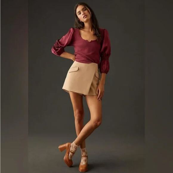 ANTHROPOLOGIE x MAEVE Satin Sleeve Blouse Raspberry Pink Purple Sz M {3G2} - Picture 2 of 8